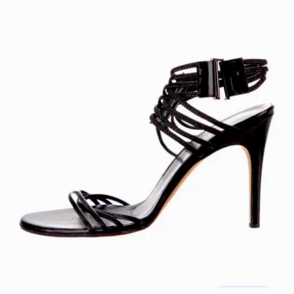 COPY - GUCCI Black Leather Strappy Stiletto Sandals w Ankle Strap